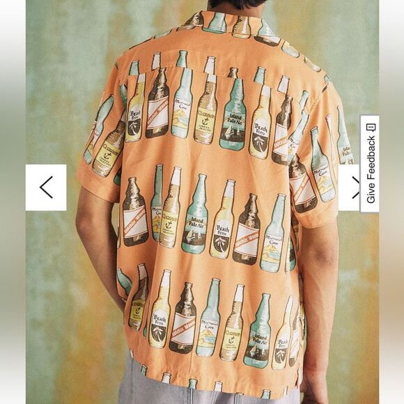 NWT BDG Urban Outfitters Drink Print Beer Bottles Hawaiian Camp Shirt Mens L - Picture 2 of 11
